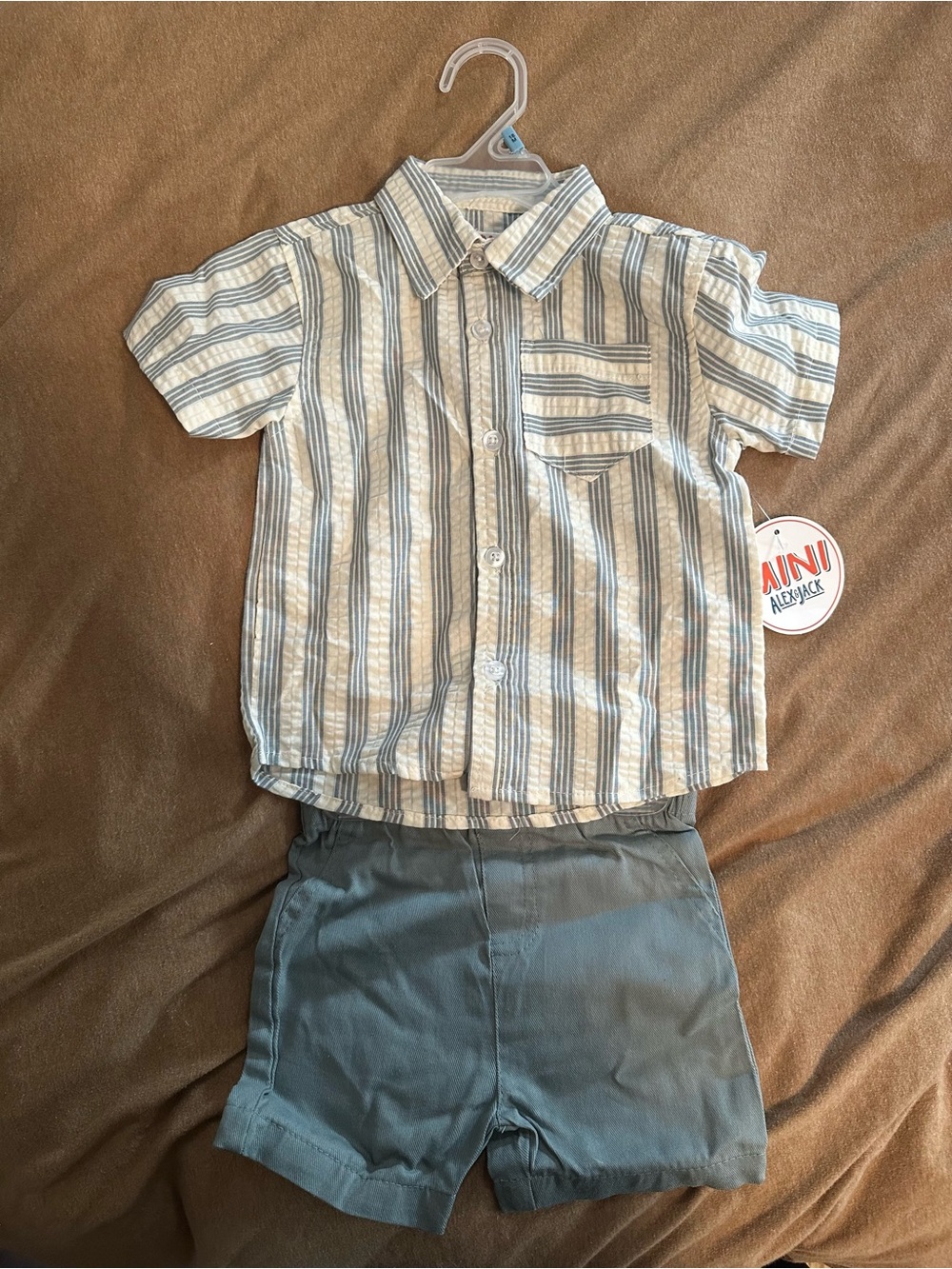 Mini Button-Front Striped Shirt & Shorts Set in Blue and White